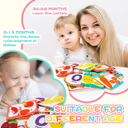 Jollybaby Reusable Soft Flash Cards for Baby 0-6-12-18 Months, Preschool Learning Resource Toys for 0-1-2-3-4 Years, Montessori Sensory Sight Words Numbers Toy - Easter Gifts for Toddler