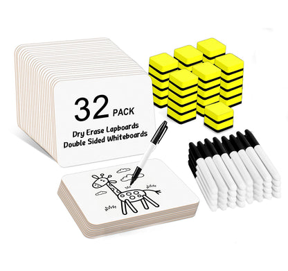 Dry Erase Lapboards, HERKKA 32 Pack Double Sided Dry Erase Lap Boards 9 x 12.5 Inch, 32 Markers, 32 Erasers, Small Dry Erase Boards for Students Classroom Teacher Supplies