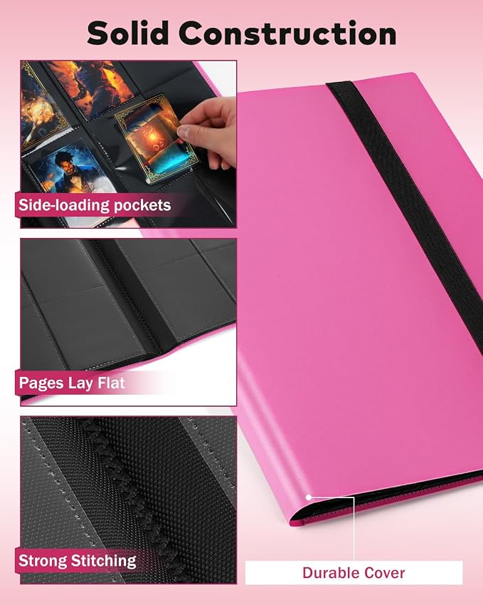 Card Binder Pink, 2 Pack 9 Pockets with 40 Sheets 720 Side Loading Card Collection Binder for Baseball Football Basketball Kpop Photocard Sports Cards
