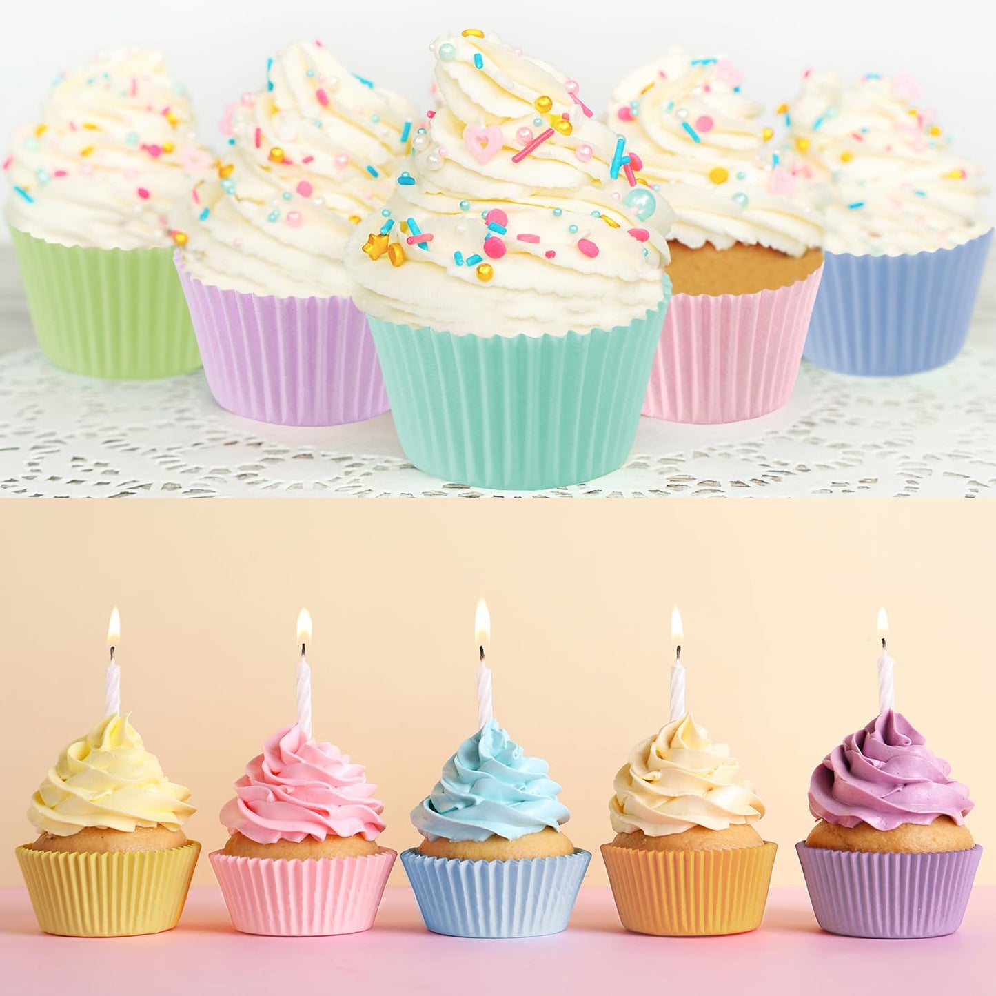 GreenPine Cupcake Liners Rainbow Pastel Standard Baking Cups for Birthday