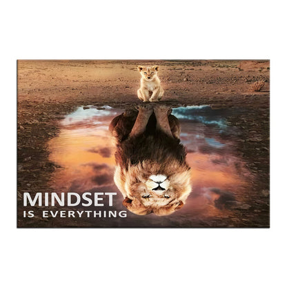 Motivational Canvas Wall Art Mindset is Everything Inspirational Entrepreneur Quotes Posters Print Artwork Small Lion Big Lion Painting Picture for Home Office Framed Ready to Hang [18''W x 12''H]