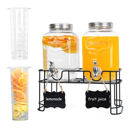 2 Pack 1 Gallon Glass Drink Dispensers,Beverage Jars with Stand