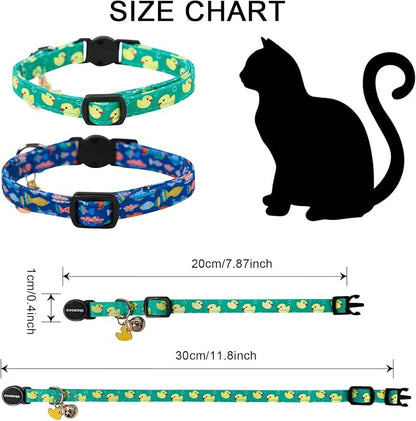 2 Pack Summer Duck Kitten Collar Breakaway with Bell, Adjustable Fish Cat Cotton Collar for Girl Boy Cat and Small Pet，Adjustable Kitten Collar 7-12 Inch