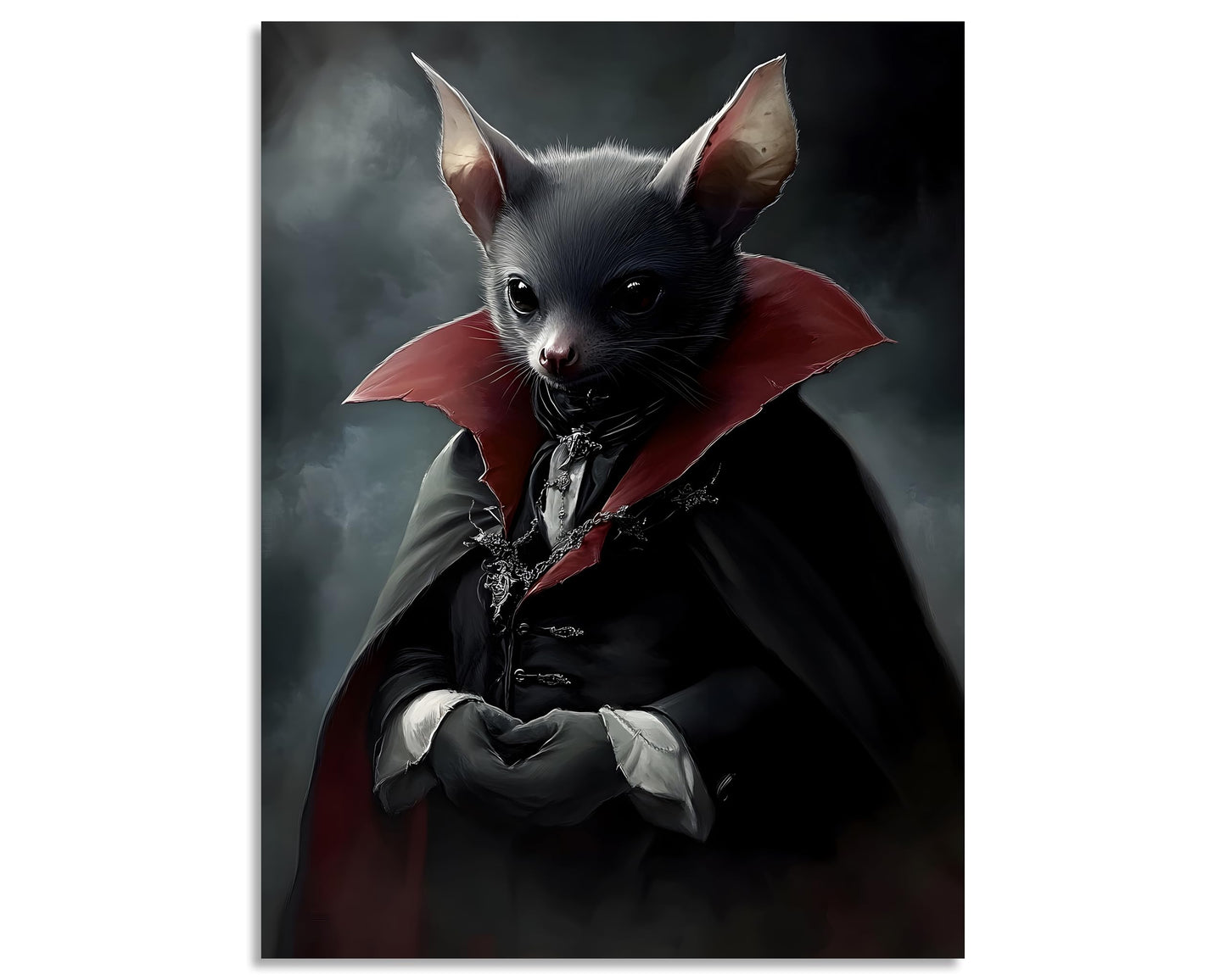OWNANRTHM Gothic Bat Wall Art Halloween Bat Portrait Painting Gothic Academia Canvas Wall Art Funny Black Bat Picture for Living Room Bedroom Wall Framed 12X16 inch