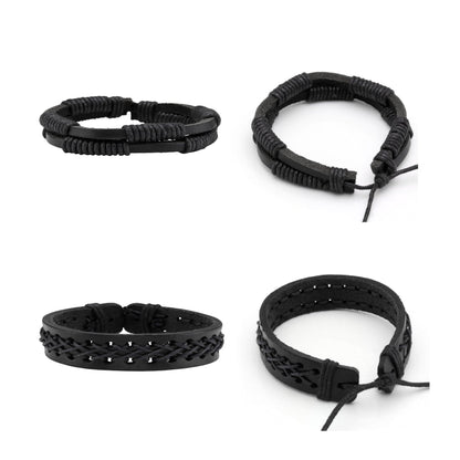 MILAKOO 10 Pcs Braided Leather Bracelet for Men Women Wooden Beaded Bracelets Wrap Adjustable