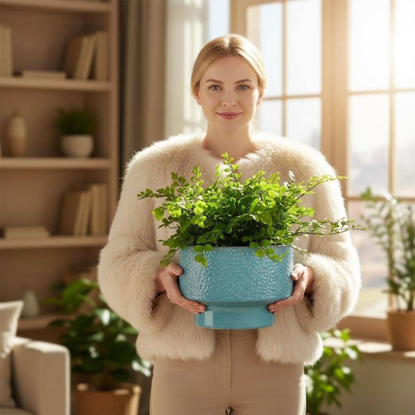 Fzfeiyy Ceramic Planters 11 Inch, Honeycomb Ceramic Pots for Plants Indoor Outdoor, Round Plant Pot with Drainage Hole, Large Planter Flower Pot, Reactive Glaze Blue