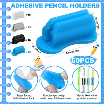 Sherr 60 Pack Adhesive Pencil Holders for Desk Silicone Pen Holder Bulk Flexible Adhesive Marker Organizer Clipboard Classroom School Office Accessories Teacher Supplies (Neutral)
