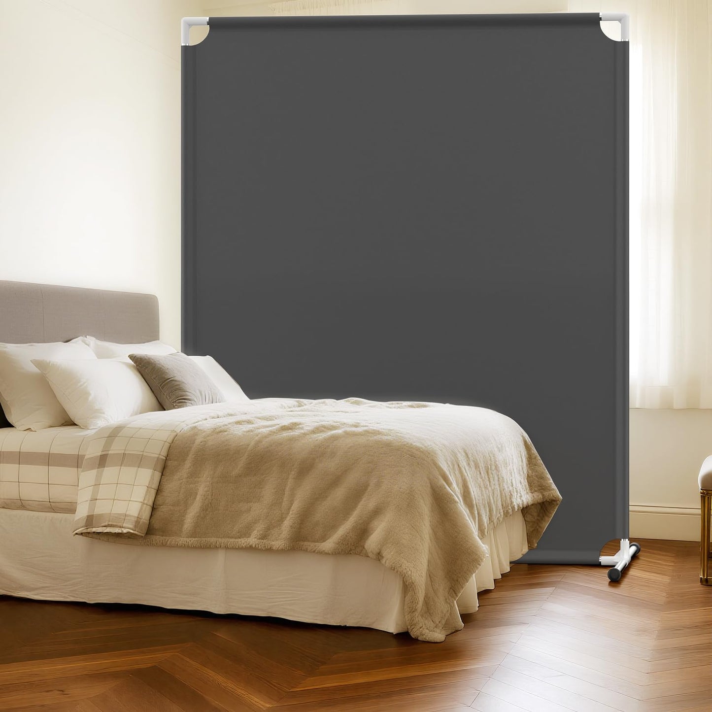 Room Divider for Privacy Protection - Single Panel Privacy Screen for Room Separation, 75.6" x 60" Portable Room Partition for Bedroom Office Dorm, Freestanding Divider Easy to Install ，Grey
