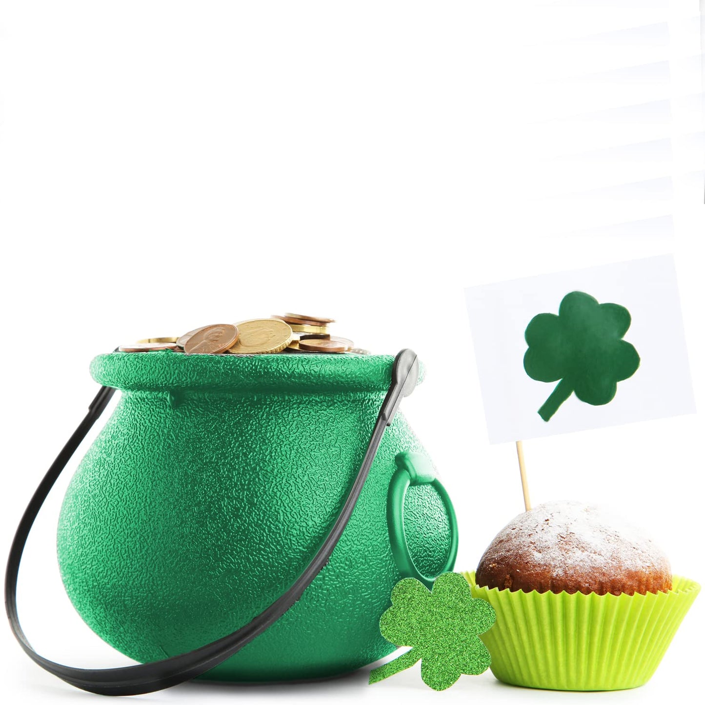 GiftExpress 12pc Mini Green Cauldrons for St Patrick's Day Decoration, St Patrick Cauldrons, Novelty Candy Holder Pot of Gold (12)