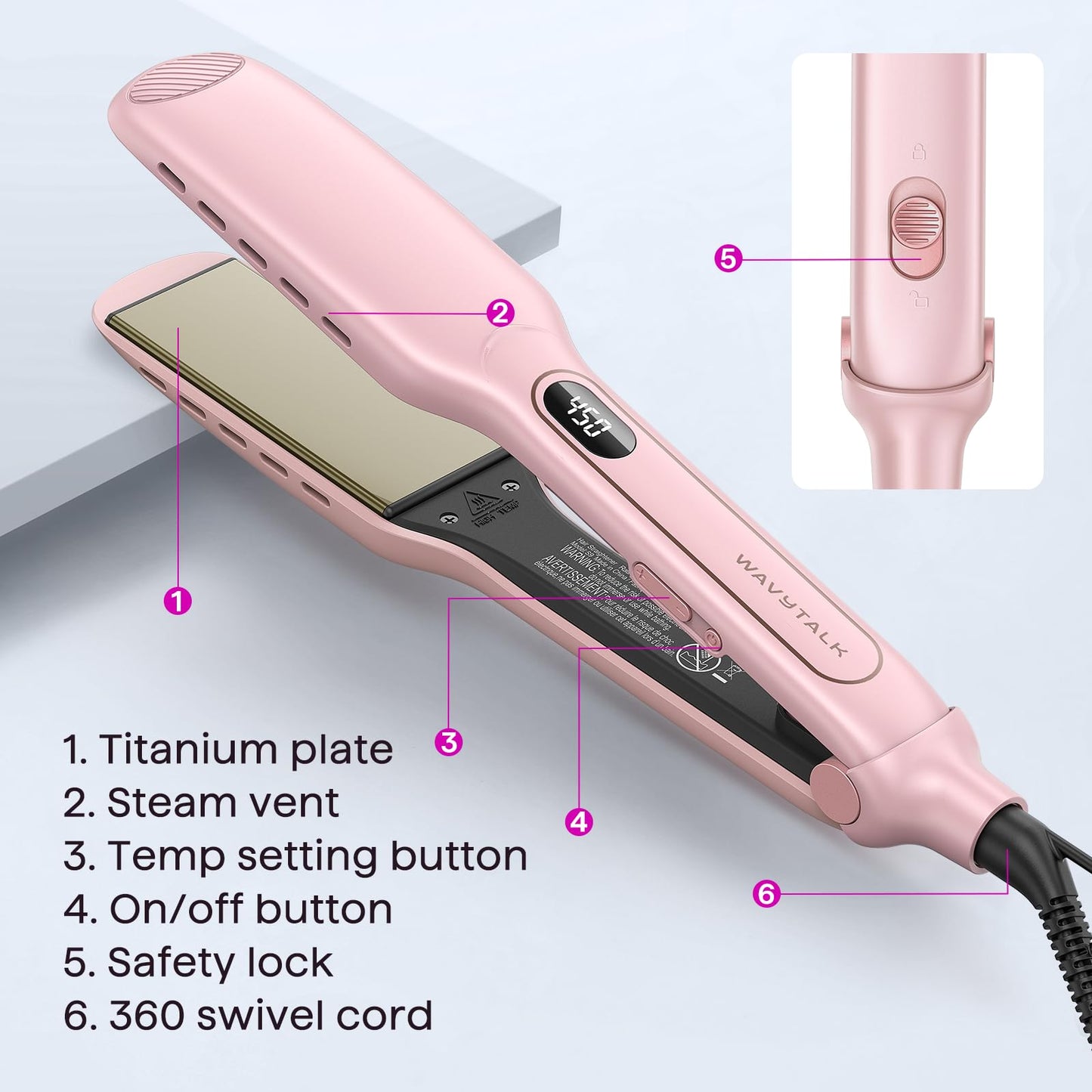 Wavytalk Wet to Straight Hair Straightener, Titanium 1.75 Inch Vent Sesh Wide Flat Iron, Straightener for Damp or Dry Hair with Dual Voltage Leave Silky & Smooth, Black
