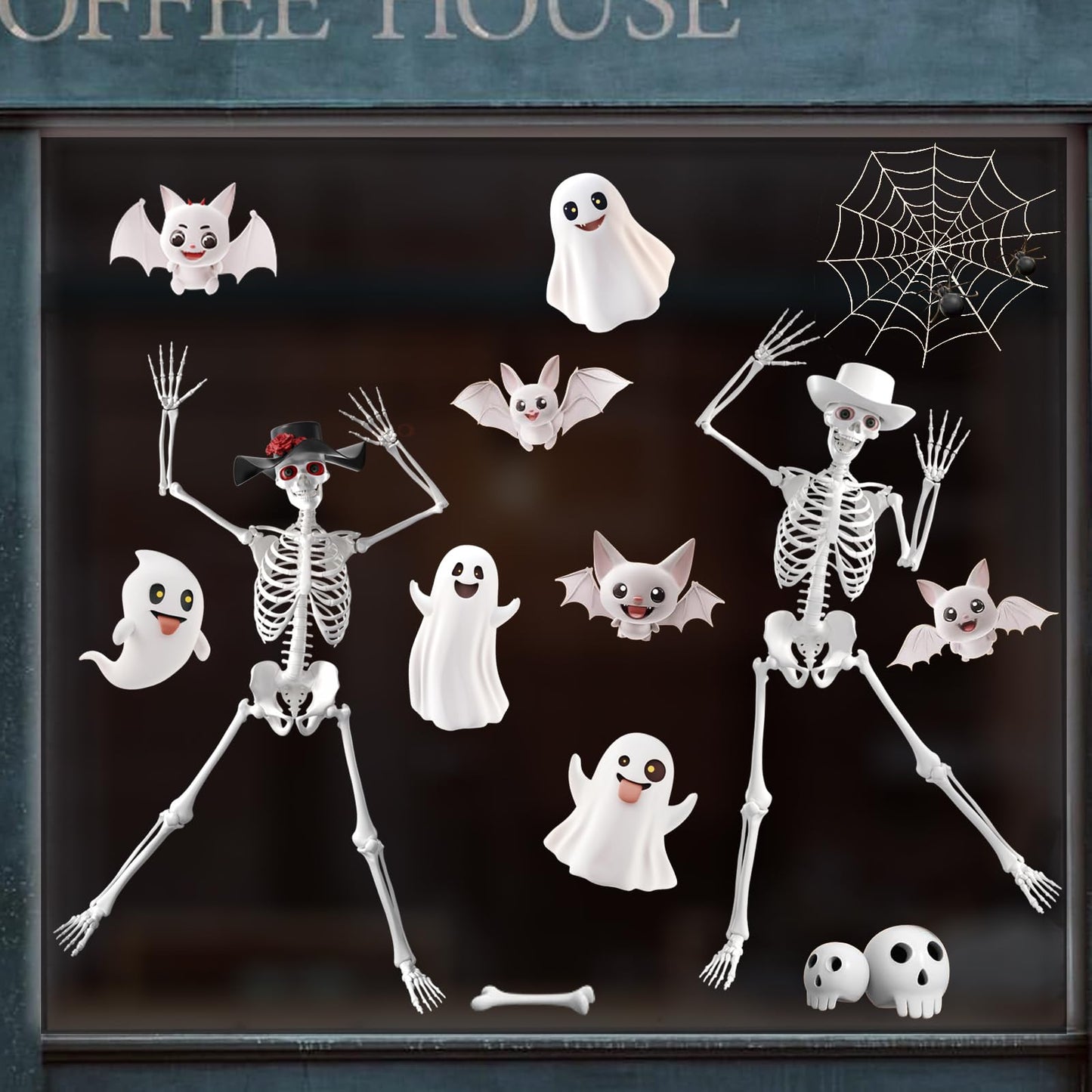 Extra Large Halloween Window Clings Decorations for Glass Window, Halloween Giant Skeleton Window Stickers for Indoor Bathroom Glass Door Decor Home Office Haunted House Party Supplies