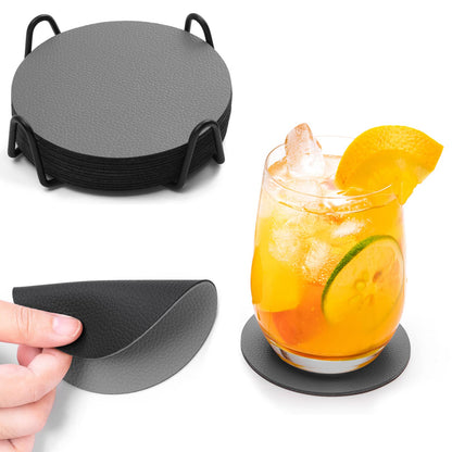 Chitomars Faux Leather Coasters Set of 12, Dual Sided Non-Slip Washable Cup Coasters for Coffee Tabletop Protection (Gray Black)