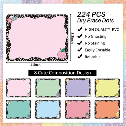 Gersoniel 24 Pcs Large 11'' Notebook Dry Erase Dots for Classroom Table Removable Circles Stickers Wall Whiteboard No Staining for Teacher School Home Office Teaching Supplies(Square,Colorful)