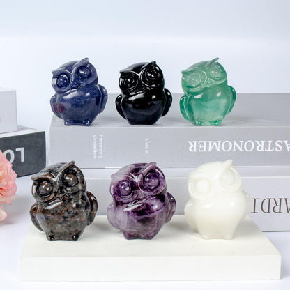 QLRSUXN 2 Inch Owl Figurine Handcrafted,White Jade Healing Crystal Animal Sculpture,Home Decor Unique Gift for Collectors,Crystal Artwork Nature Lovers Birthday Anniversary Present Spiritual Gift