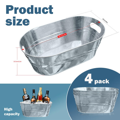 4 PCS 3 Gallon Galvanized Tub Champagne Bucket with Carry Beer Drink Storage Cooler Metal Beverage Ice Tub Galvanized Ice Buckets for Parties and Cocktail Bar Mimosa Supplies, 15.8 X 9 X 6.2 Inches