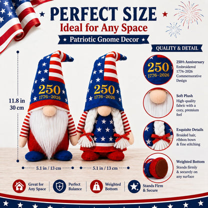 LEKSON 4th of July Decorations Patriotic Gnomes, 250 Anniversary USA Merchandise, Red White and Blue Independence Day Home Table Decor, 1776-2026 Indoor American Gnome Set of 2
