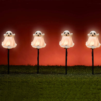 SUNSGNE Halloween Ghost Pathway Lights Outdoor, Set of 4 Ghost Halloween Stake Path Lights with C7 LED Bulbs for Outdoor Yard Walkway Garden Party Decoration
