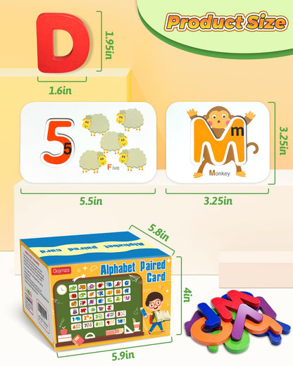 Gojmzo Alphabet Flash Cards, ABC Learning Toys for Kids 3-5, Wooden Letters Number Blocks Sight Words Matching Game, Montessori Educational Toys for 3+ Year Old, Toddler Preschool Learning Activities