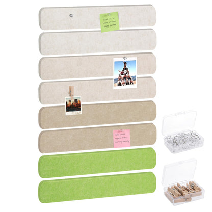 Thboxes 8 Pack Felt Bulletin Board Strips, 13x2 Inch Self Adhesive Felt Pin Boards with 50 Pushpins and 10 Wooden Clips Push Pins, Cork Board for Walls Home Office Decor(Natural Earth Tones)