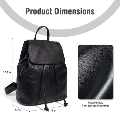 BOYATU Women’s Full-Grain Leather Backpack Purse, Minimal Structured Design, Work Commuter & City Travel, Compact Everyday Essentials, Fashion RFID Pocket Bag (Black)