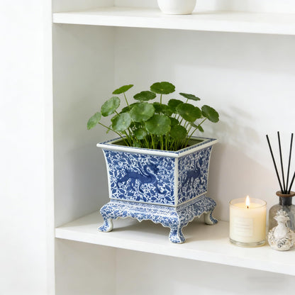 WLBHWL Chinoiserie Blue and White Chinese Porcelain Square Planter Jingdezhen Hand Painted Extra Large Flower Pots Square Porcelain