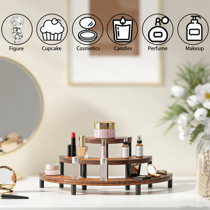 Yelinkws 3-Tier Wooden Display Risers, Rustic Cupcake Stand, Perfume Organizer, Dessert Table Display Set for Party & Home Decor (Brown)