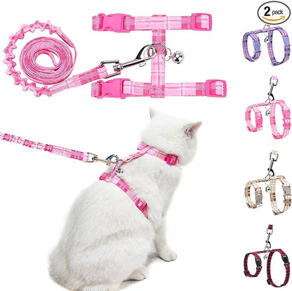 BEAUTYZOO Cat Harness and Leash Set Escape Proof for Walking, Kitten Soft Adjustable Vest Harnesses for Small Medium Large Cats, Easy Control Breathable Plaid Ribbon Nylon for Outdoor Indoor Use