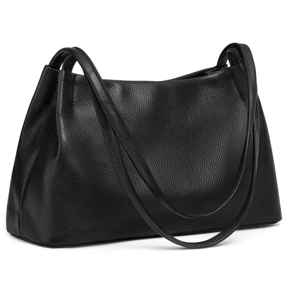 Kattee Leather Purses and Handbags for Women, Soft Genuine Leather Shoulder Hobo Bags with Top Magnetic Snap Closure, Black