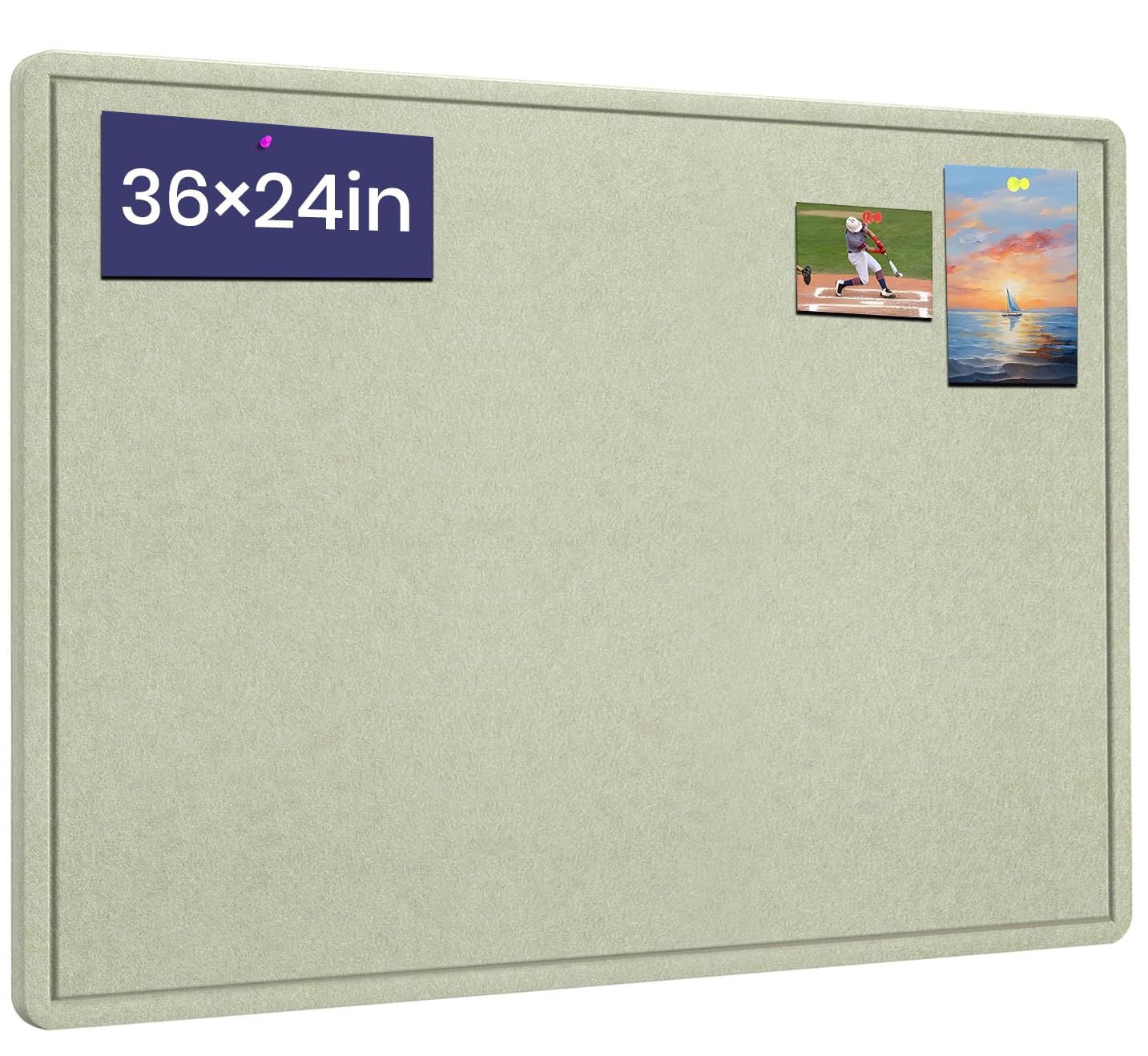Bulletin Board, 36 X 24 inches Cork Board with 20 Pushpin, Felt Cork Board Notice Pin Board, Self-Adhesive Vision Board Mood Board Foldable Photo Board for Wall - Sage Green