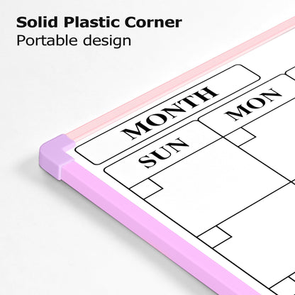 Lumspax Monthly Whiteboard Calendar for Wall, 24" x 18" Dry Erase Board with Plastic Frame, Hanging Dry Erase Calendar with 3 Mini Sticky Notes for Kitchen Planner, Memo, Home and Office, Colorful