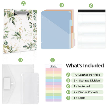 SKYDUE 1 Inch 3-Ring Binder with Clipboard, PU Aesthetic Binder with 5 Dividers, Notepad, Stickers & Pockets for Work and School (Letter Size)