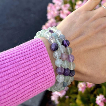 Adabele Real Natural Multicolor Fluorite Gemstone Beaded Bracelet 7.5 inch Stretch Chakra Healing Crystal Stone Jewelry Women Mom Gift GB8-B2