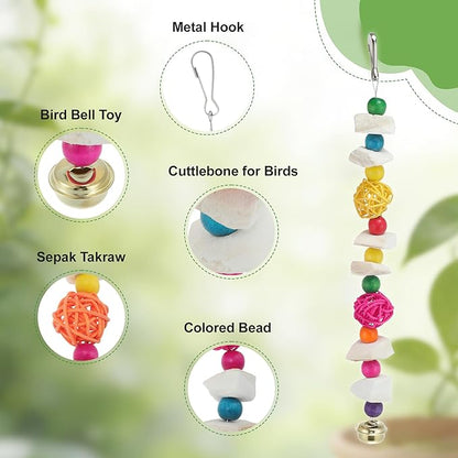 Bird Toys with Cuttlebone, Prevents Destructive Chewing, Grinding Stone for Bird, White, Colorful, 2 Pcs