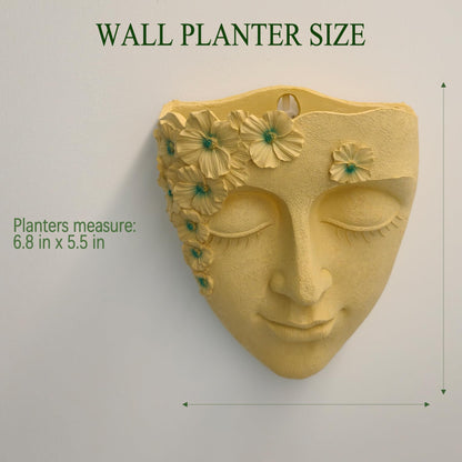 KOXHERO Face Shape Wall Planter Elegant Yellow Resin Wall-Mounted Head Pot with Drainage Hole Unique Small Vase Holder for Flower,Succulents, Hanging Plants for Plant Lovers