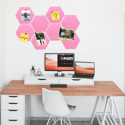 HULAVO 8 Pcs Hexagon Felt Cork Bulletin Board Tiles, Self Adhesive DIY Bulletin Board Pin Board for Office School Home Wall Decor Memos Photos Display(Bright Pink)