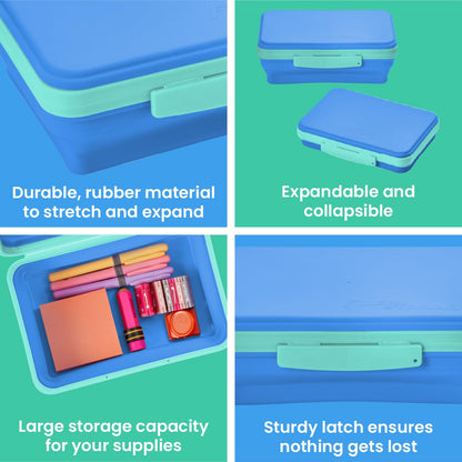 LockerMate by Bostitch Flexi Storage Box with Lid, Collapsible Pencil Case Design for Craft and School Supplies, Blue