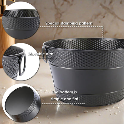 Ice Bucket for Parties Galvanized Beverage Tub, Drink Buckets Galvanized Bucket with Handles for Wine Beer Champagne Cocktails for Catering Bars(Black-1PC)
