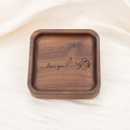 SOITIS Walnut Wooden Ring Tray Wedding Ring Dish Engagement Jewelry Dish for Couples Gift for Anniversary Christmas Birthday-Square