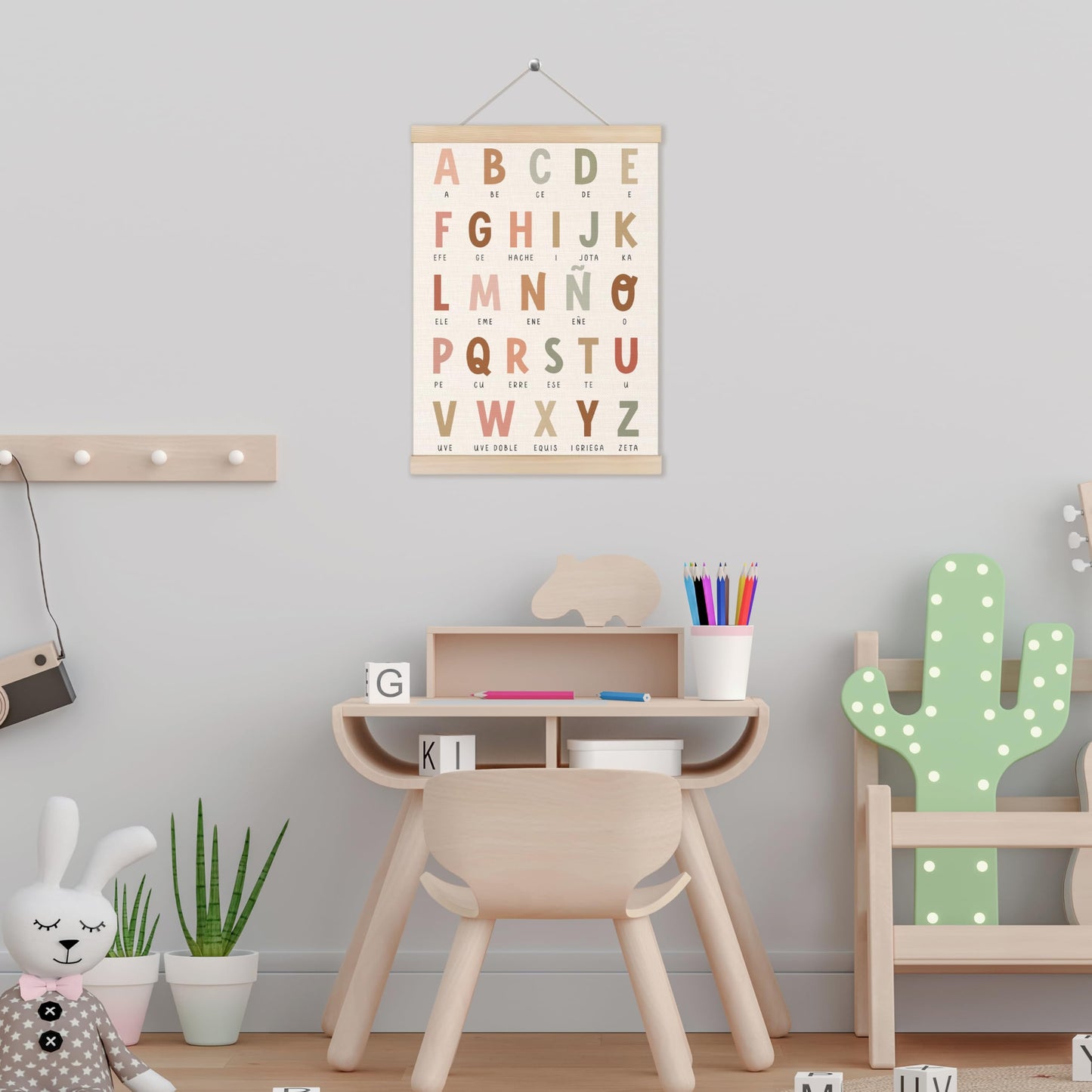 HUGANE Alphabet Wall Art, Boho Educational Nursery Poster, 12x16 Inches