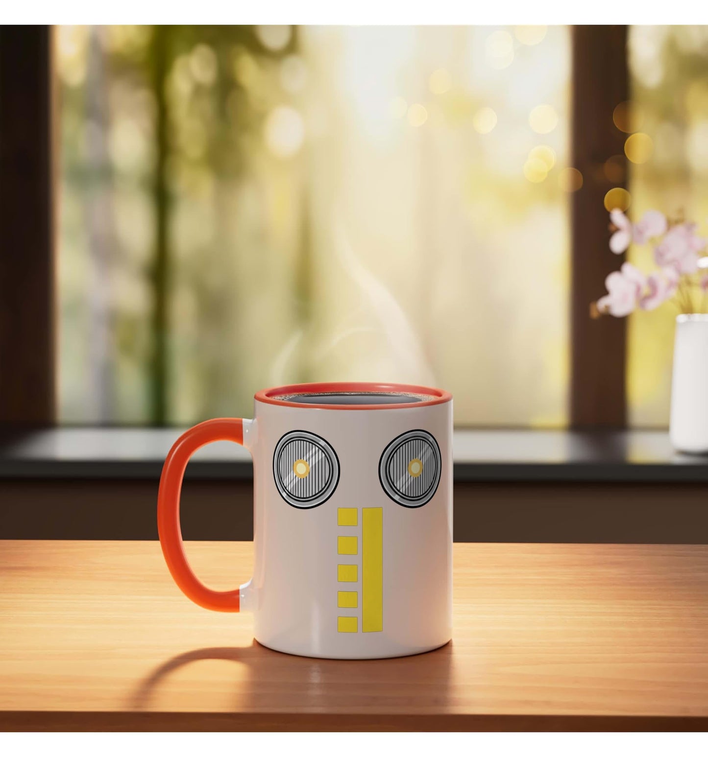 Halloween Minimal Monster Face Vent Zipper Mouth Ceramic Mug, Orange/White