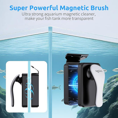 SEAOURA Magnetic Aquarium Cleaner, Dual-Sided Algae Scraper, Floating Anti-Scratch Magnetic Glass Brush for Freshwater & Saltwater Fish Tanks