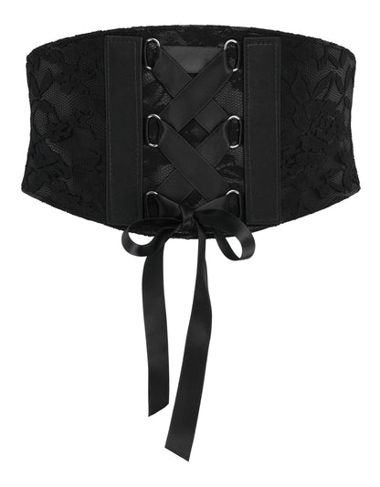BlackButterfly 5.5 Wide Corset Waspie Elastic Lace Belt (Black, S)