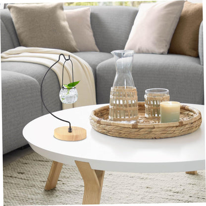 Ngbbby Ornament Display Stand, Iron Hanger Air Plant Holder with Wood Base Terrariums Hanging Plant Stand Pot Hook Decoration Rack for Glass Globe Air Flower Pot, Style 1, Hanging