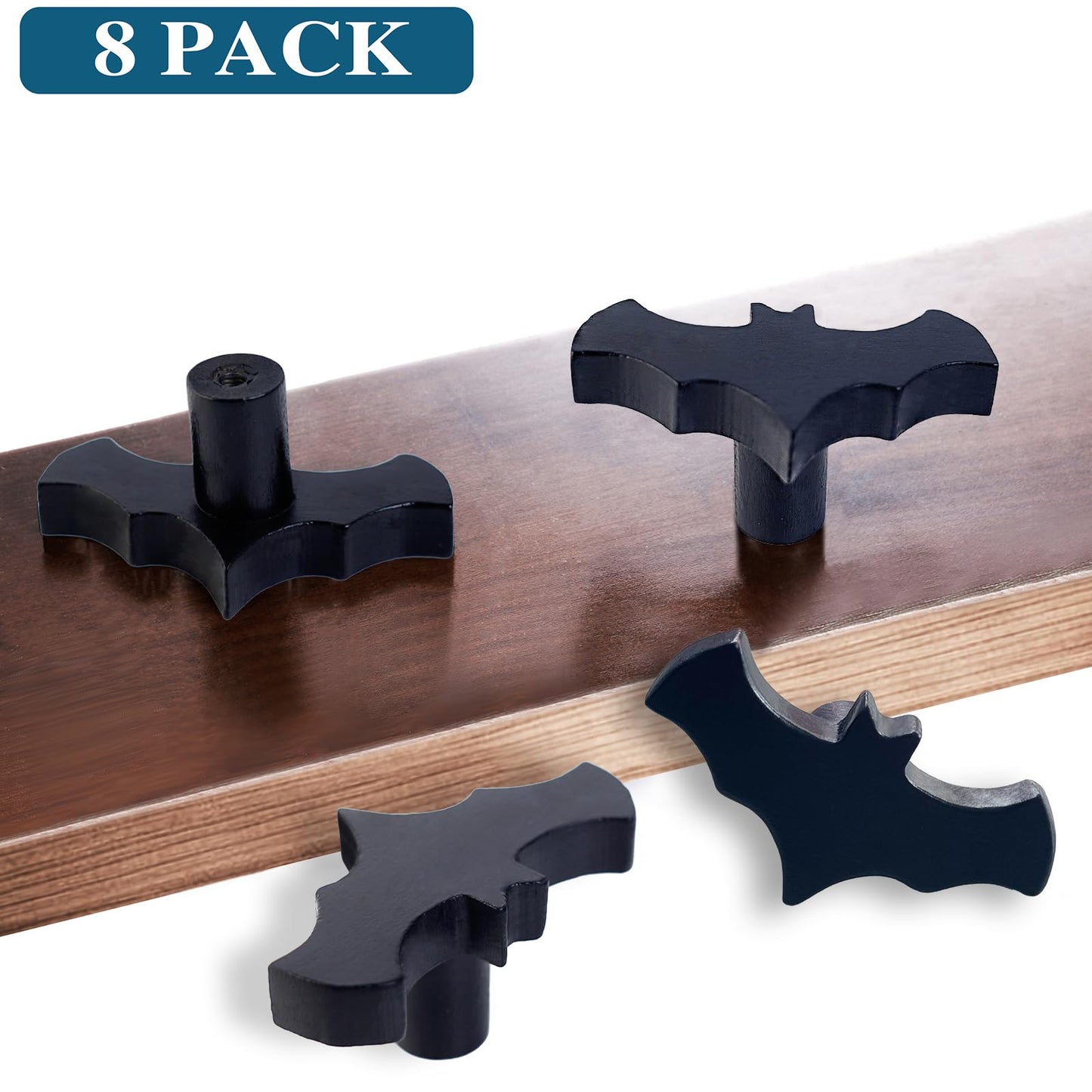 Gothvanity Gothic Bat Cabinet Knobs 8 Pack - Black Gothic Decor Handles for Kitchen Cabinet, Drawer, Dresser & Cupboard, Wooden 2.6x1.3 Inches