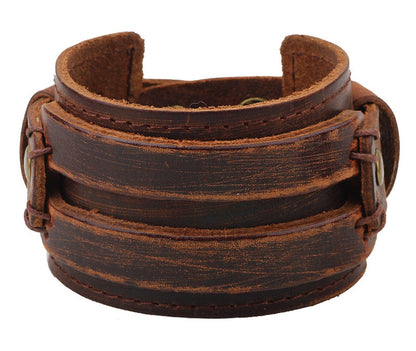 Hamoery Men Leather Bracelet Punk Braided Rope Alloy Bracelet Bangle Wristband