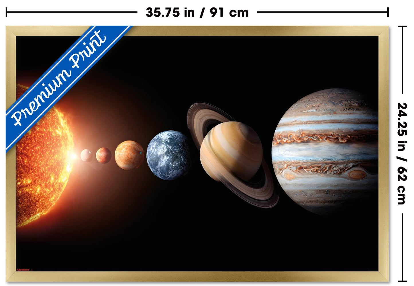 Science - Solar System Planets 26 Wall Poster, 34L" x 22.4W", Gold Framed Version