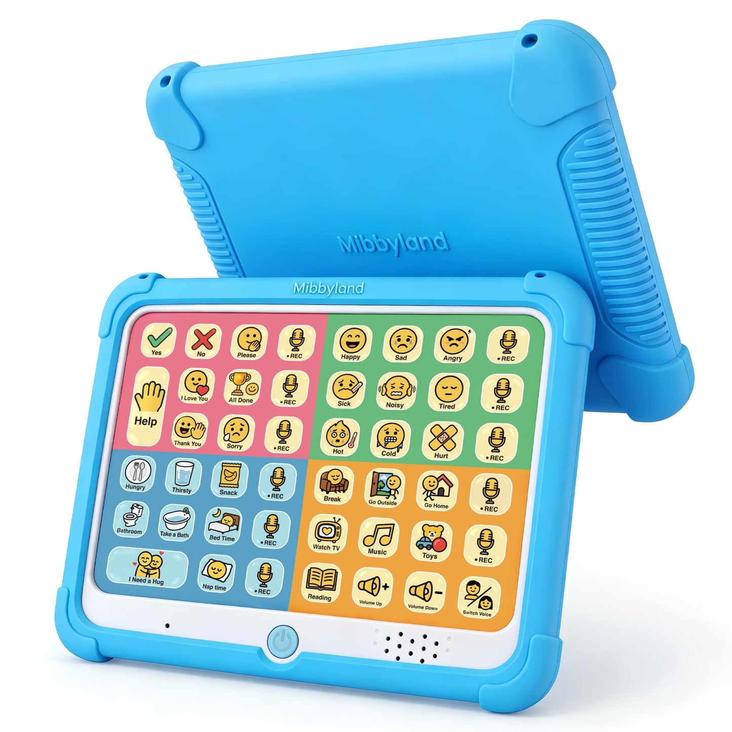 MibbyTalk AAC Device for Autism & Nonverbal Kids and Adults, Communication Tool for Home & School Use and Speech Therapy – 32 Preset Buttons, 11 Recording Buttons with Stickers, Silicone Case, Blue