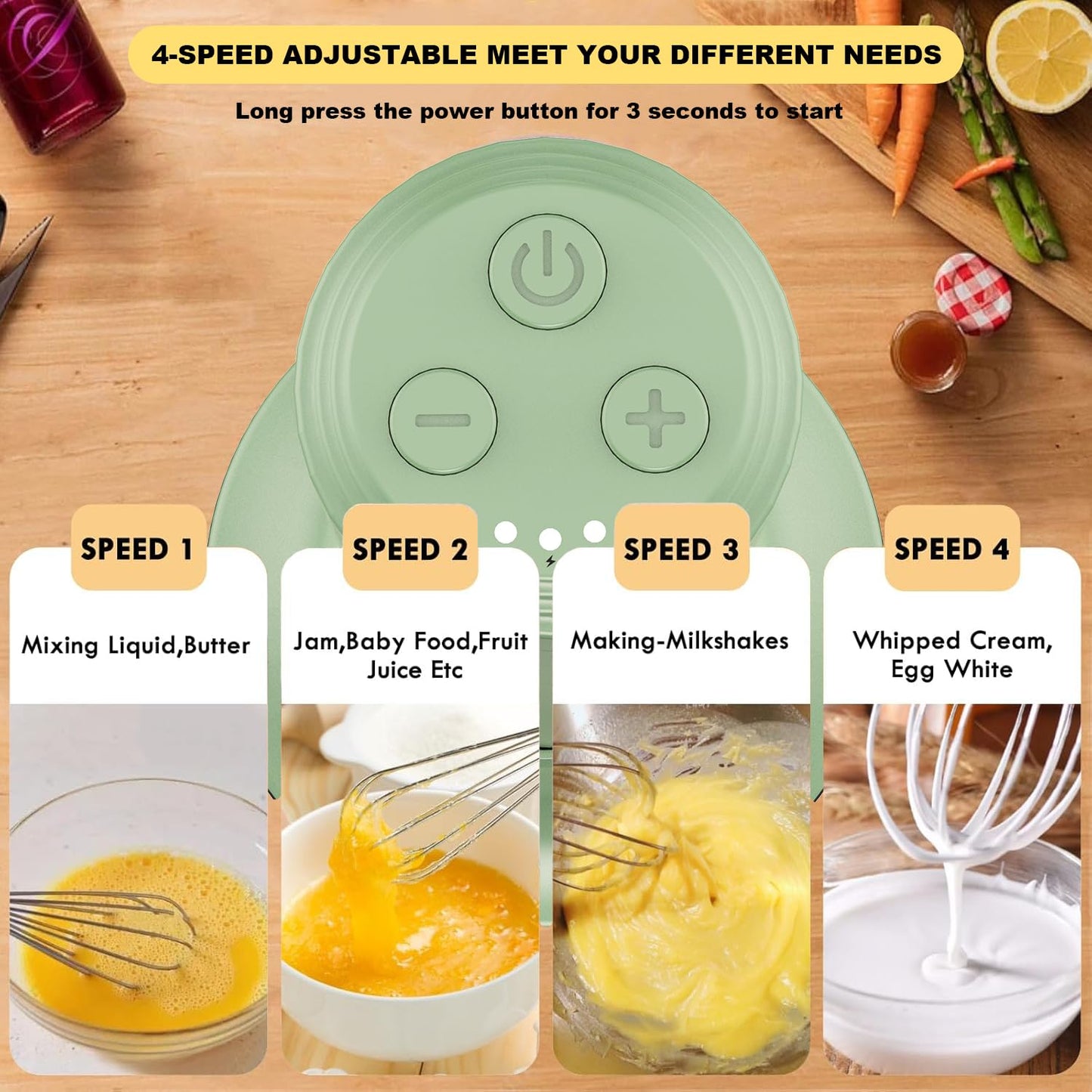 4-in-1 Electric Hand Mixer, Electric Whisk, Mini Onion Chopper 10Oz, Small Cordless Hand Blender, Milk Frother Wand for Coffee, Matcha, 4 Speed Rechargeable Food Processor for Baby Food Maker