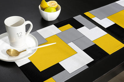 Futuregrace Abstract Art Placemats Set of 6,Non Slip Washable Farmhouse Table Mats Set, Black and Yellow Table Placemats for Kitchen Dining Table,Wedding Holiday Party Decoration
