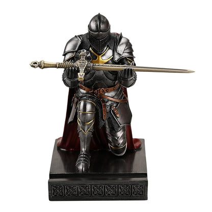 Amoysanli Medieval Armored Warrior Wearing Outerwear, Mobile Phone Stand Knight Pen Holder Desk Organizers, Resin Bookends Paperweight with a Letter Opener for Desk (Iron)